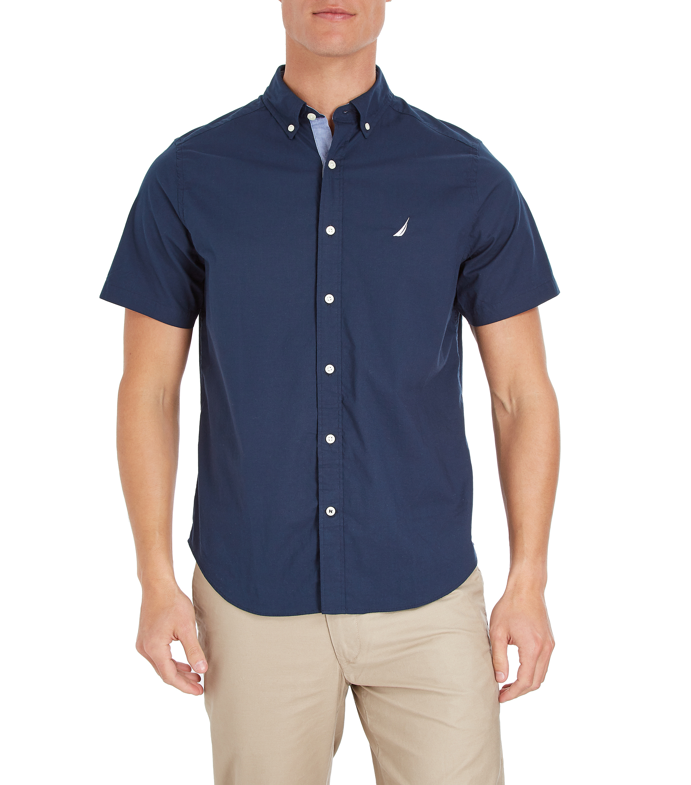 Camisa azul marino outlet manga corta